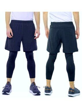 Skora Men's Run Real 2-In-1 Running Shorts and Pants Indigo Ink Chambray Size XL